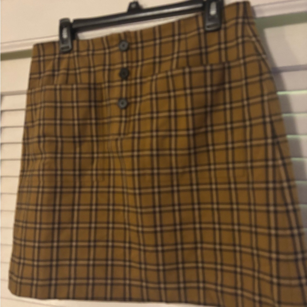 LOFT Plaid Mini Skirt in Tan and Black